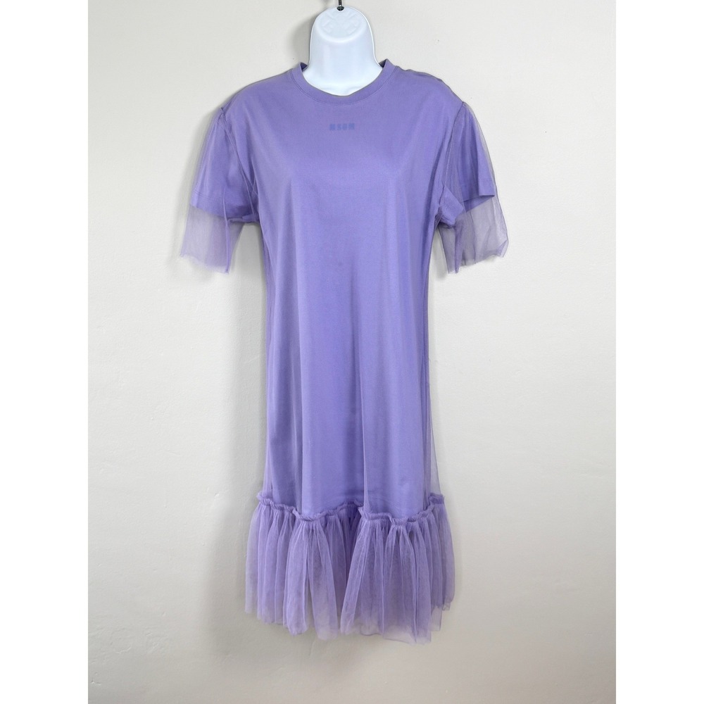 MSGM T-Shirt Dress Size M Lavender Mini Cotton Mesh Tulle Feminine Eclectic